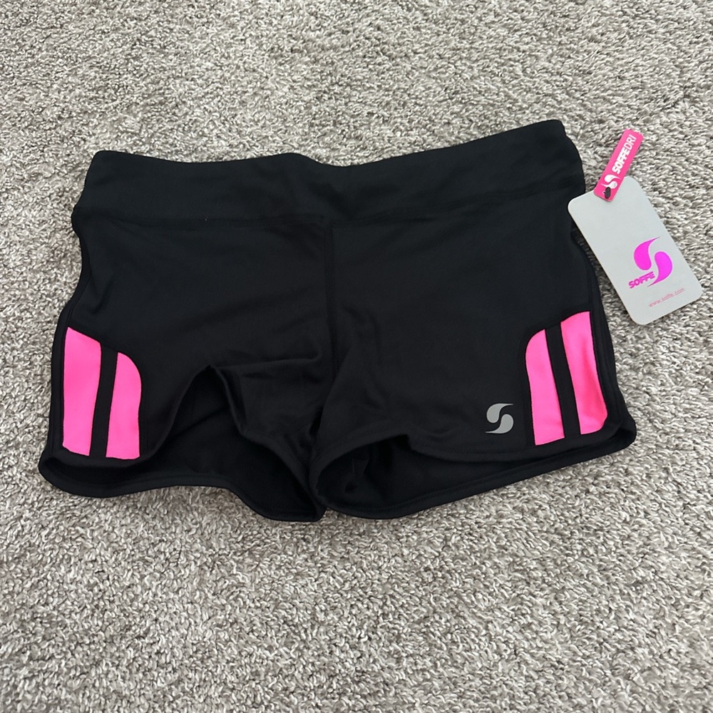 Soffe Black Low Rise Athletic Shorts with Pink Accents